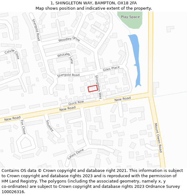 1, SHINGLETON WAY, BAMPTON, OX18 2FA: Location map and indicative extent of plot