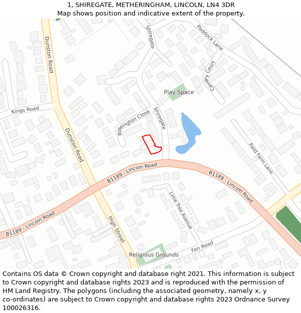 1, SHIREGATE, METHERINGHAM, LINCOLN, LN4 3DR: Location map and indicative extent of plot