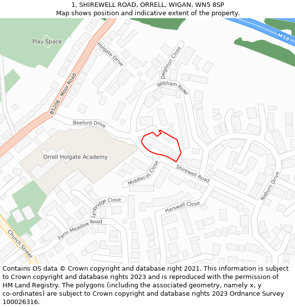 1, SHIREWELL ROAD, ORRELL, WIGAN, WN5 8SP: Location map and indicative extent of plot