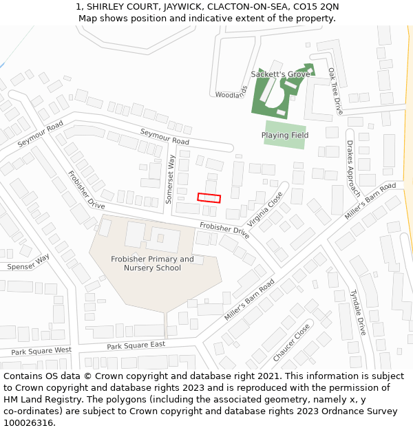 1, SHIRLEY COURT, JAYWICK, CLACTON-ON-SEA, CO15 2QN: Location map and indicative extent of plot