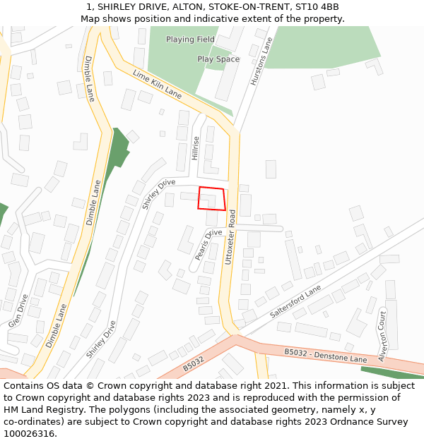 1, SHIRLEY DRIVE, ALTON, STOKE-ON-TRENT, ST10 4BB: Location map and indicative extent of plot