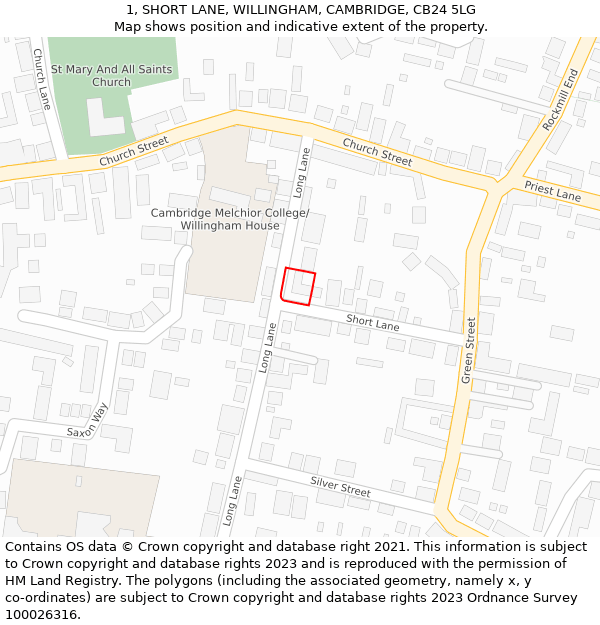 1, SHORT LANE, WILLINGHAM, CAMBRIDGE, CB24 5LG: Location map and indicative extent of plot