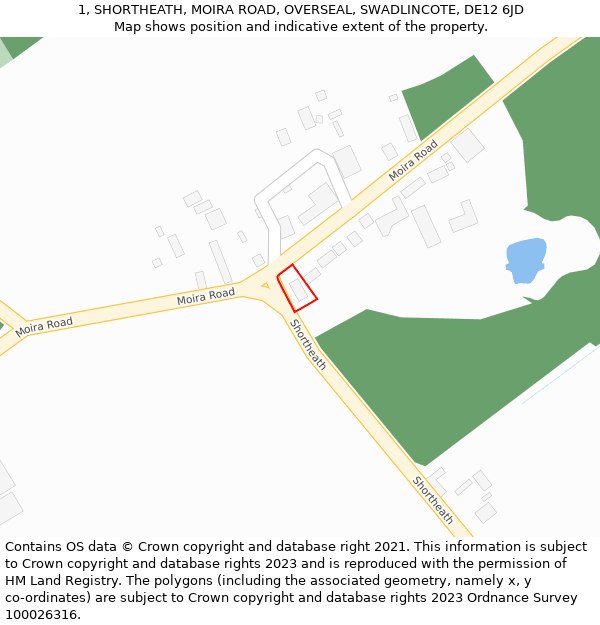 1, SHORTHEATH, MOIRA ROAD, OVERSEAL, SWADLINCOTE, DE12 6JD: Location map and indicative extent of plot