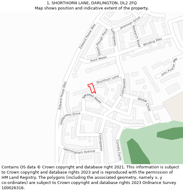1, SHORTHORN LANE, DARLINGTON, DL2 2FQ: Location map and indicative extent of plot