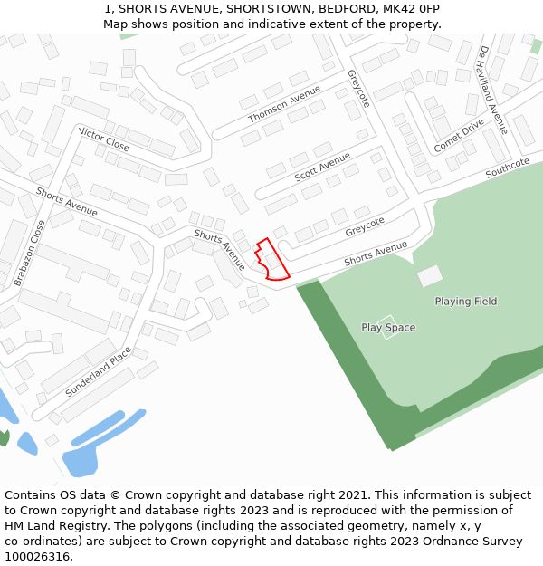 1, SHORTS AVENUE, SHORTSTOWN, BEDFORD, MK42 0FP: Location map and indicative extent of plot