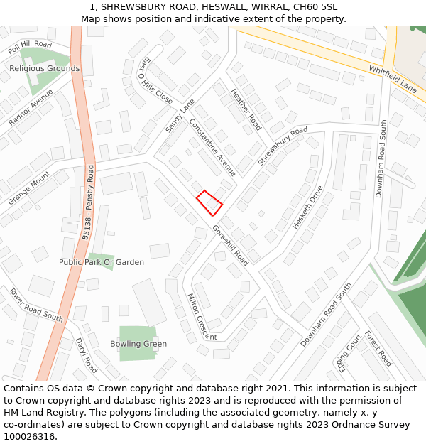 1, SHREWSBURY ROAD, HESWALL, WIRRAL, CH60 5SL: Location map and indicative extent of plot