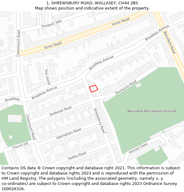 1, SHREWSBURY ROAD, WALLASEY, CH44 2BS: Location map and indicative extent of plot