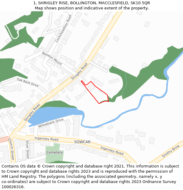 1, SHRIGLEY RISE, BOLLINGTON, MACCLESFIELD, SK10 5QR: Location map and indicative extent of plot