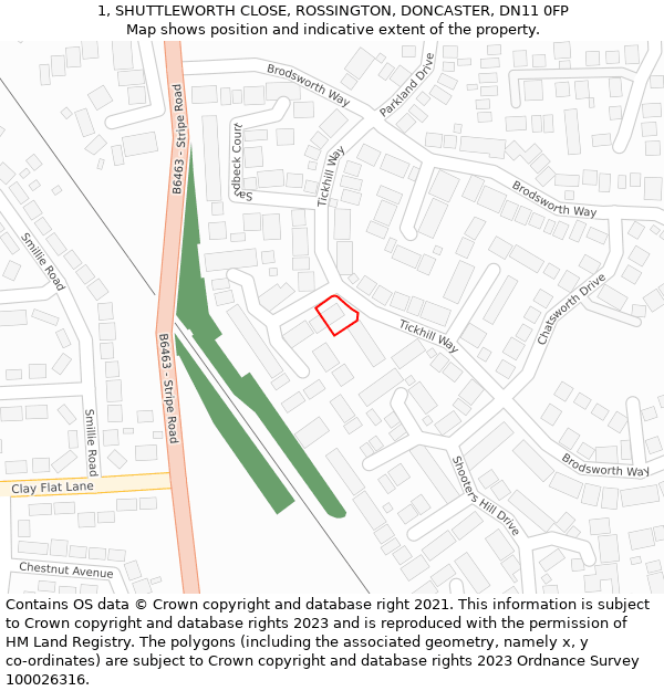 1, SHUTTLEWORTH CLOSE, ROSSINGTON, DONCASTER, DN11 0FP: Location map and indicative extent of plot