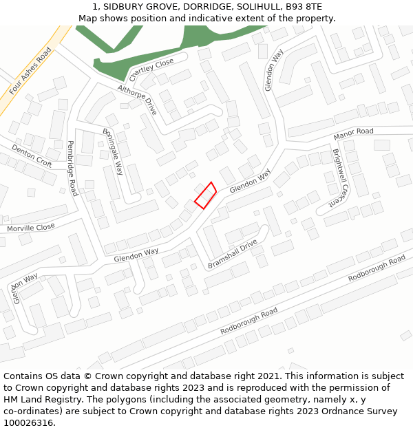 1, SIDBURY GROVE, DORRIDGE, SOLIHULL, B93 8TE: Location map and indicative extent of plot