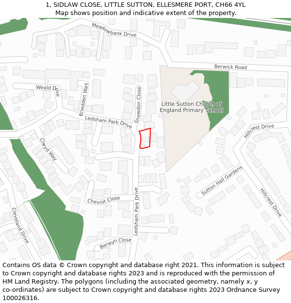 1, SIDLAW CLOSE, LITTLE SUTTON, ELLESMERE PORT, CH66 4YL: Location map and indicative extent of plot