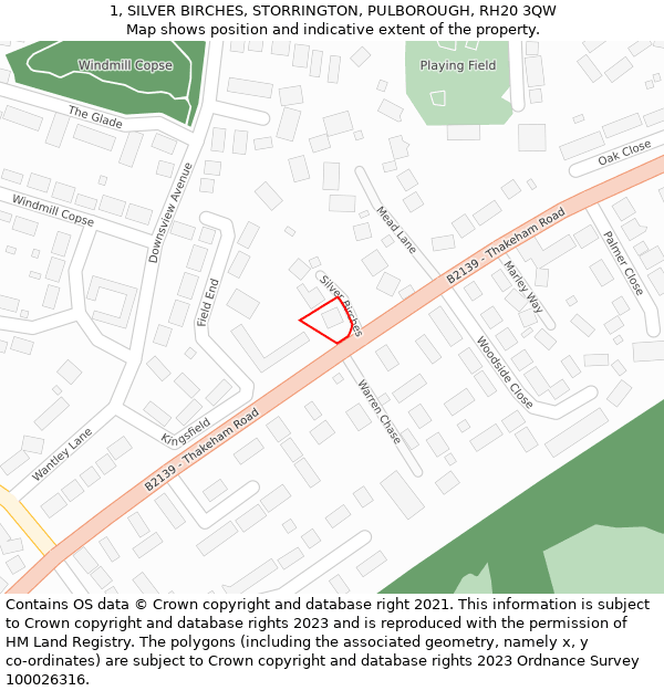 1, SILVER BIRCHES, STORRINGTON, PULBOROUGH, RH20 3QW: Location map and indicative extent of plot