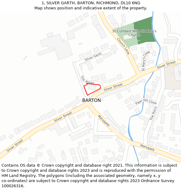 1, SILVER GARTH, BARTON, RICHMOND, DL10 6NG: Location map and indicative extent of plot
