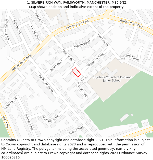 1, SILVERBIRCH WAY, FAILSWORTH, MANCHESTER, M35 9NZ: Location map and indicative extent of plot