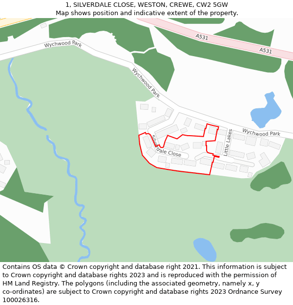 1, SILVERDALE CLOSE, WESTON, CREWE, CW2 5GW: Location map and indicative extent of plot