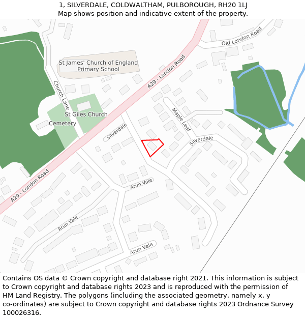 1, SILVERDALE, COLDWALTHAM, PULBOROUGH, RH20 1LJ: Location map and indicative extent of plot