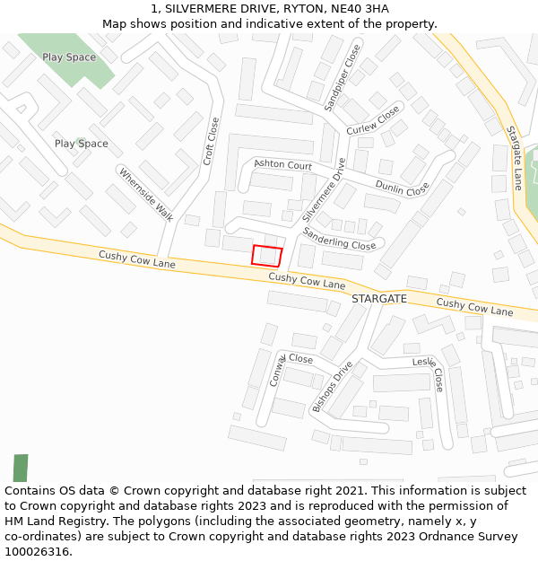 1, SILVERMERE DRIVE, RYTON, NE40 3HA: Location map and indicative extent of plot