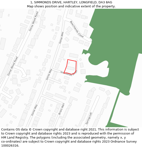 1, SIMMONDS DRIVE, HARTLEY, LONGFIELD, DA3 8AG: Location map and indicative extent of plot