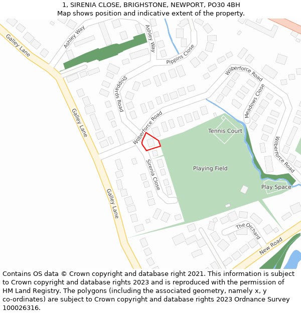 1, SIRENIA CLOSE, BRIGHSTONE, NEWPORT, PO30 4BH: Location map and indicative extent of plot