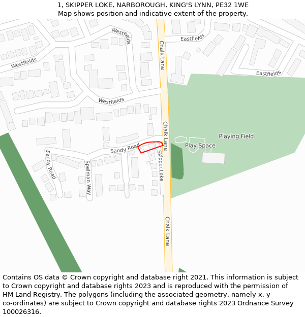 1, SKIPPER LOKE, NARBOROUGH, KING'S LYNN, PE32 1WE: Location map and indicative extent of plot