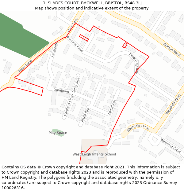 1, SLADES COURT, BACKWELL, BRISTOL, BS48 3LJ: Location map and indicative extent of plot