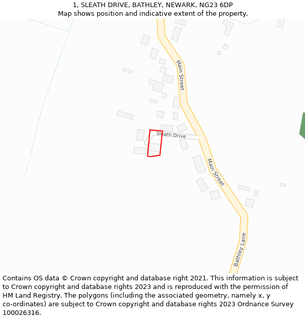 1, SLEATH DRIVE, BATHLEY, NEWARK, NG23 6DP: Location map and indicative extent of plot