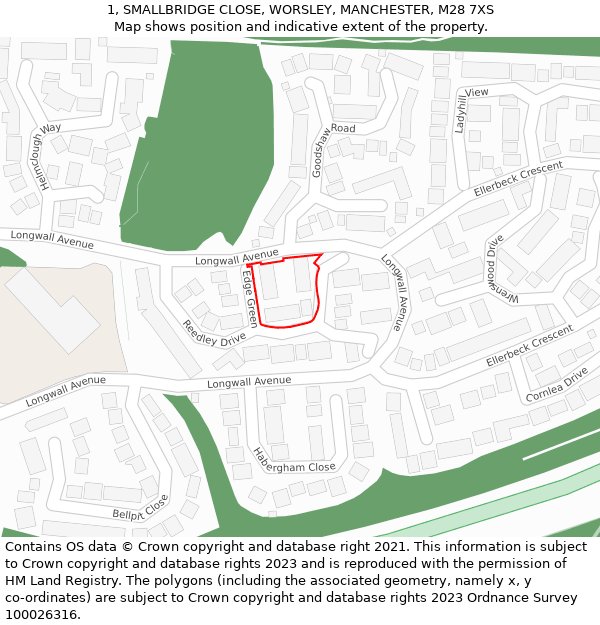 1, SMALLBRIDGE CLOSE, WORSLEY, MANCHESTER, M28 7XS: Location map and indicative extent of plot
