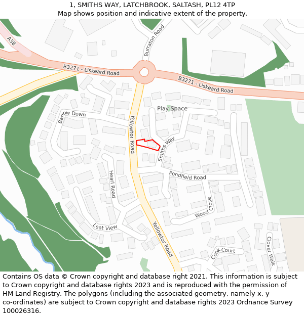 1, SMITHS WAY, LATCHBROOK, SALTASH, PL12 4TP: Location map and indicative extent of plot