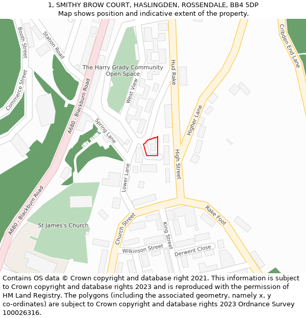 1, SMITHY BROW COURT, HASLINGDEN, ROSSENDALE, BB4 5DP: Location map and indicative extent of plot