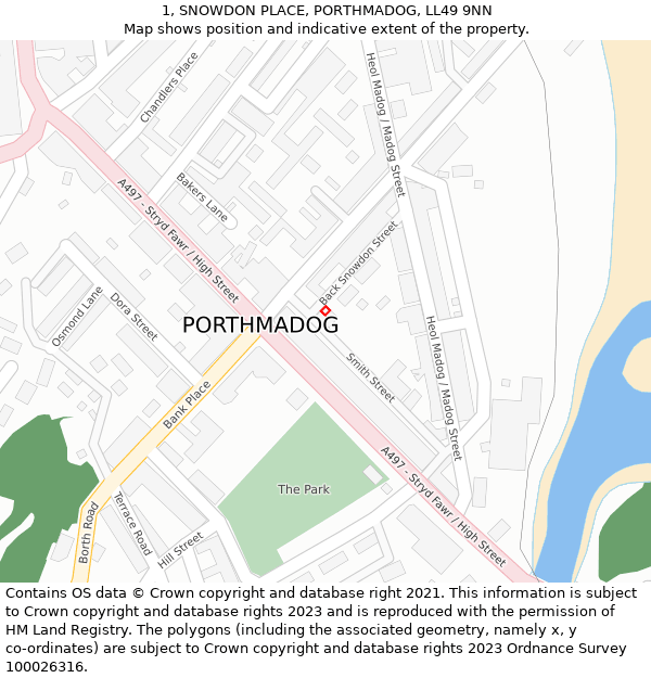 1, SNOWDON PLACE, PORTHMADOG, LL49 9NN: Location map and indicative extent of plot