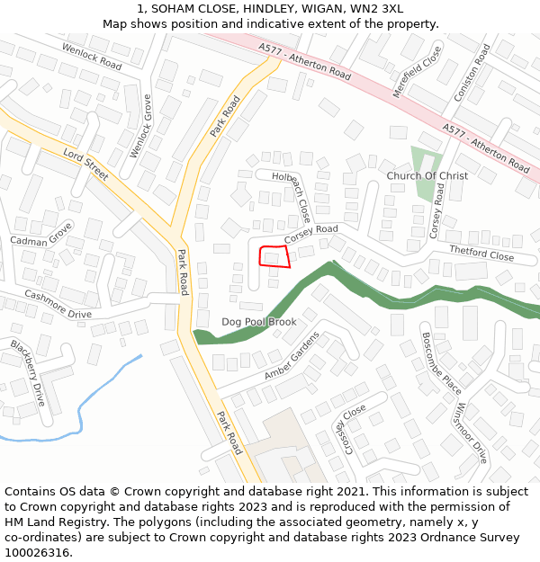 1, SOHAM CLOSE, HINDLEY, WIGAN, WN2 3XL: Location map and indicative extent of plot