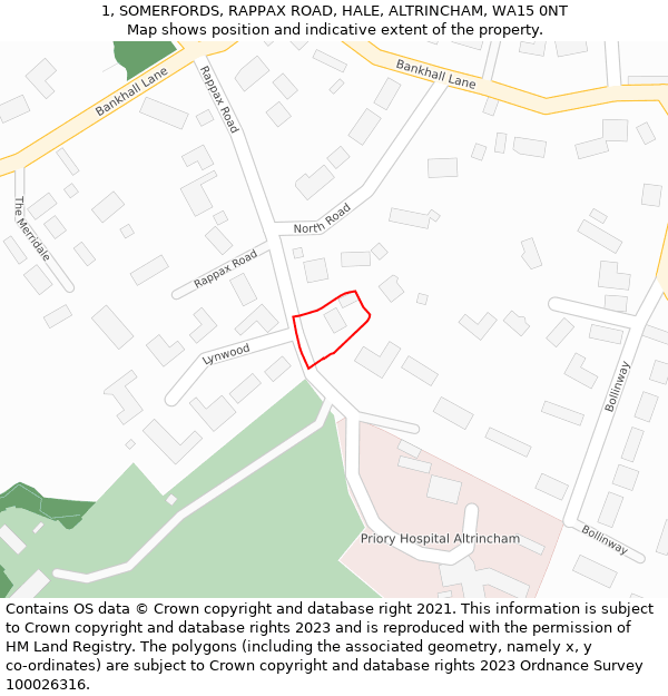 1, SOMERFORDS, RAPPAX ROAD, HALE, ALTRINCHAM, WA15 0NT: Location map and indicative extent of plot