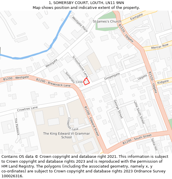 1, SOMERSBY COURT, LOUTH, LN11 9NN: Location map and indicative extent of plot