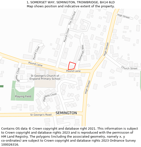 1, SOMERSET WAY, SEMINGTON, TROWBRIDGE, BA14 6LD: Location map and indicative extent of plot