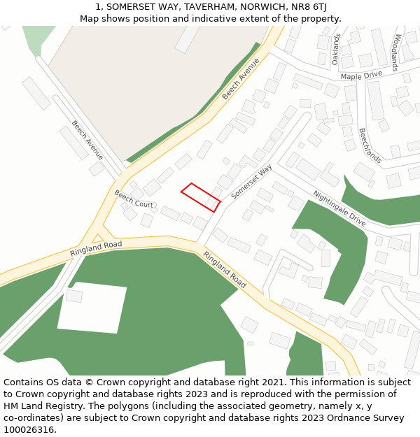 1, SOMERSET WAY, TAVERHAM, NORWICH, NR8 6TJ: Location map and indicative extent of plot