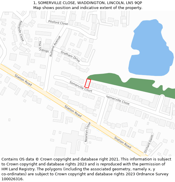 1, SOMERVILLE CLOSE, WADDINGTON, LINCOLN, LN5 9QP: Location map and indicative extent of plot