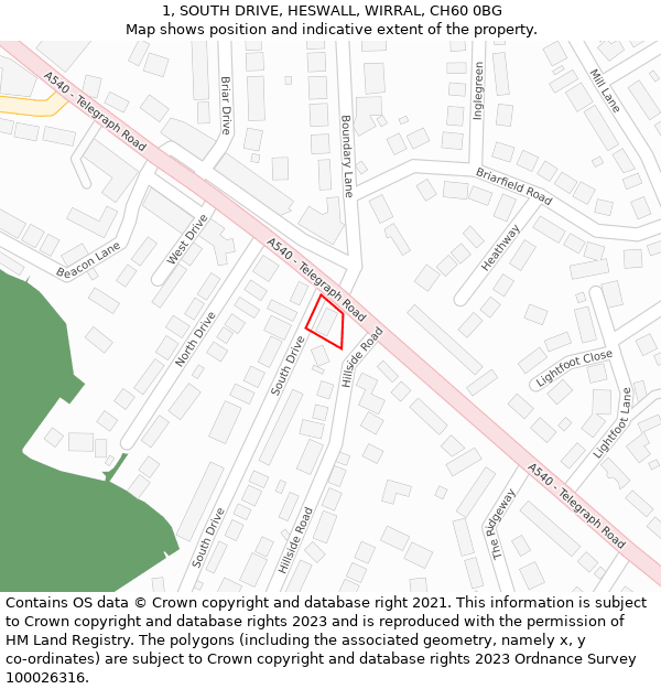 1, SOUTH DRIVE, HESWALL, WIRRAL, CH60 0BG: Location map and indicative extent of plot