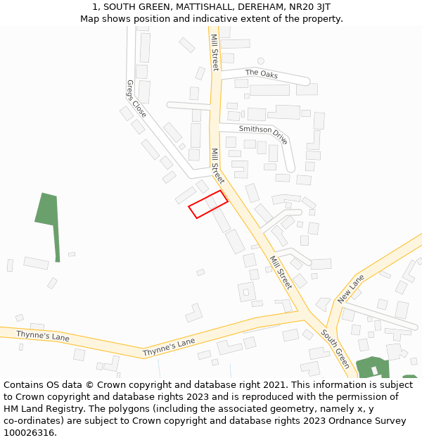 1, SOUTH GREEN, MATTISHALL, DEREHAM, NR20 3JT: Location map and indicative extent of plot