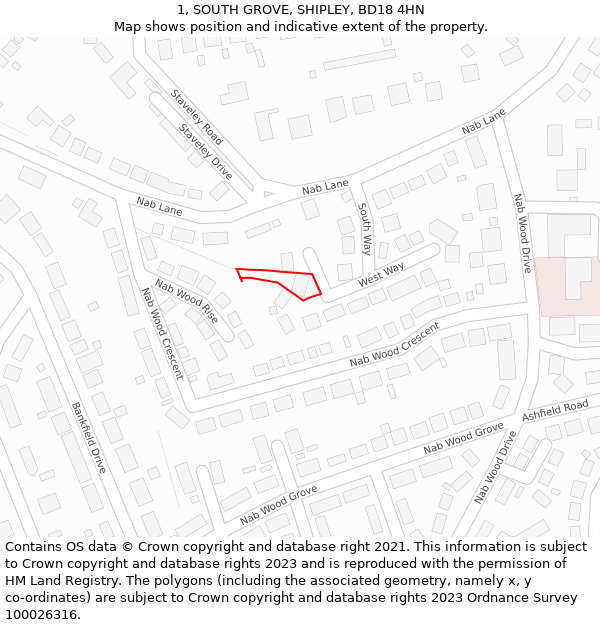 1, SOUTH GROVE, SHIPLEY, BD18 4HN: Location map and indicative extent of plot