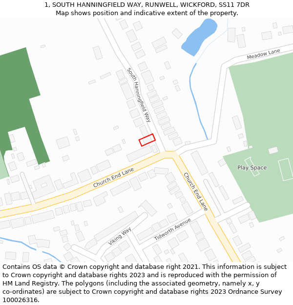 1, SOUTH HANNINGFIELD WAY, RUNWELL, WICKFORD, SS11 7DR: Location map and indicative extent of plot