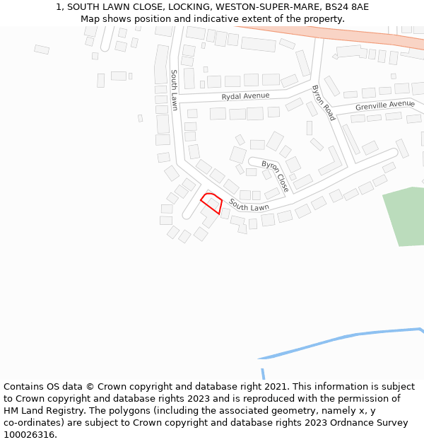 1, SOUTH LAWN CLOSE, LOCKING, WESTON-SUPER-MARE, BS24 8AE: Location map and indicative extent of plot