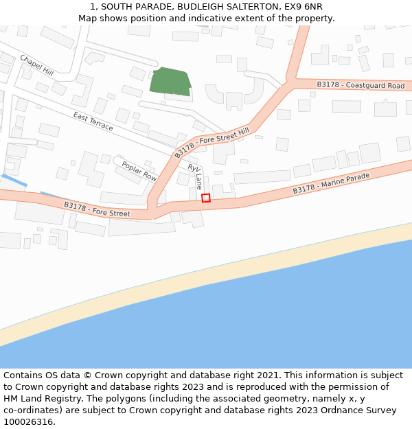 1, SOUTH PARADE, BUDLEIGH SALTERTON, EX9 6NR: Location map and indicative extent of plot