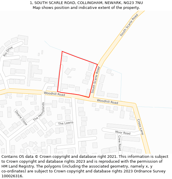 1, SOUTH SCARLE ROAD, COLLINGHAM, NEWARK, NG23 7NU: Location map and indicative extent of plot