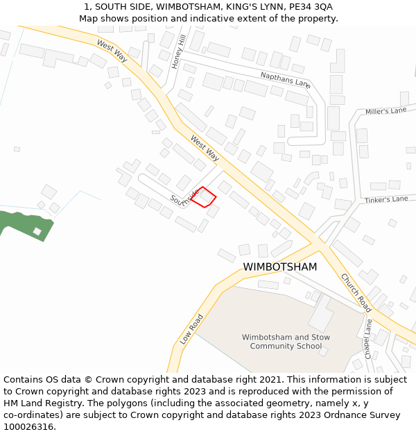 1, SOUTH SIDE, WIMBOTSHAM, KING'S LYNN, PE34 3QA: Location map and indicative extent of plot