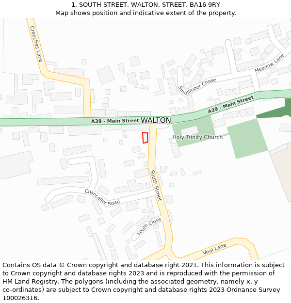 1, SOUTH STREET, WALTON, STREET, BA16 9RY: Location map and indicative extent of plot