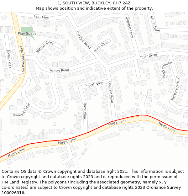 1, SOUTH VIEW, BUCKLEY, CH7 2AZ: Location map and indicative extent of plot