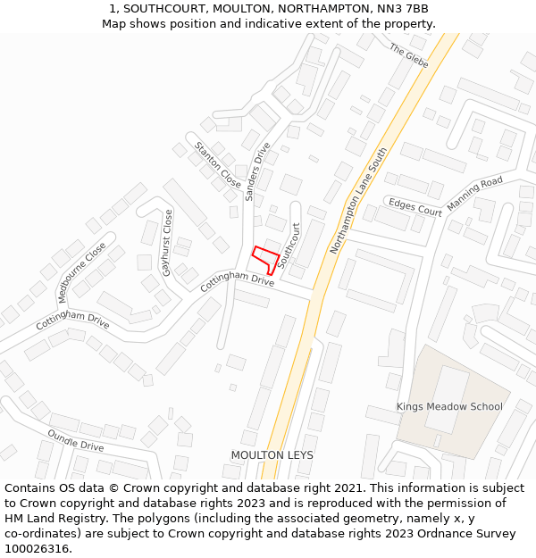 1, SOUTHCOURT, MOULTON, NORTHAMPTON, NN3 7BB: Location map and indicative extent of plot