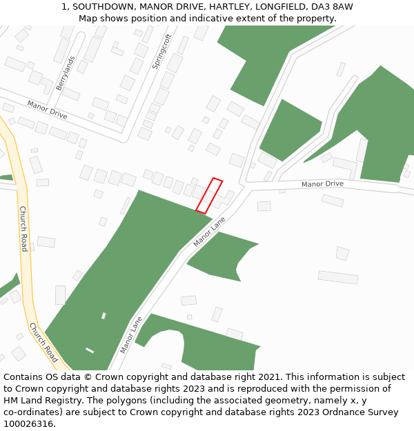1, SOUTHDOWN, MANOR DRIVE, HARTLEY, LONGFIELD, DA3 8AW: Location map and indicative extent of plot