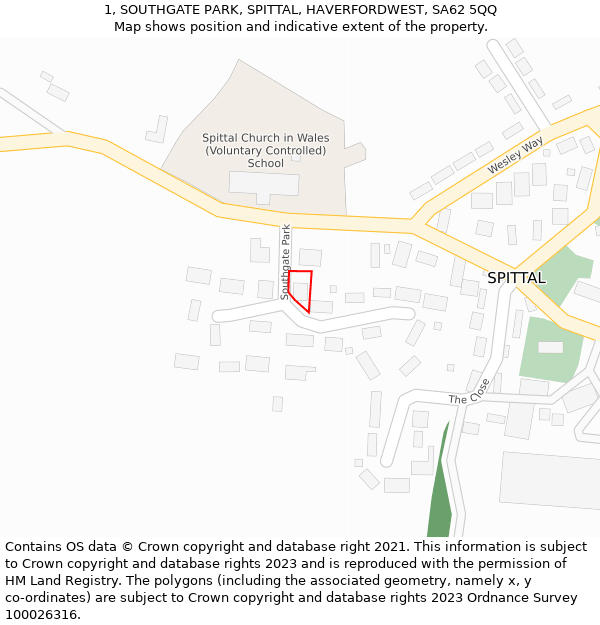 1, SOUTHGATE PARK, SPITTAL, HAVERFORDWEST, SA62 5QQ: Location map and indicative extent of plot