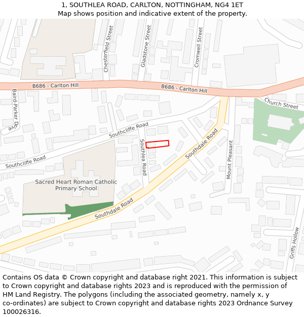 1, SOUTHLEA ROAD, CARLTON, NOTTINGHAM, NG4 1ET: Location map and indicative extent of plot